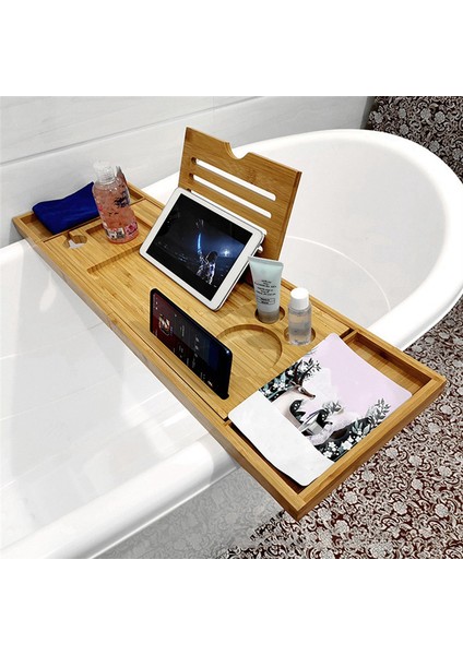 Bambu Küvet Tepsisi, Kitap Tablet Şarap Kadehi Bardak Havlu Askısı ile Ayarlanabilir Banyo Küvet Düzenleyici (Yurt Dışından) indirimleri
