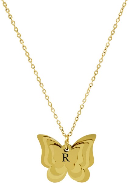 Altın Renk Kelebek Tasarım Aile Temalı Kişiye Özel Çelik Kadın Kolye - En Fazla 5 Isim fırsatları
