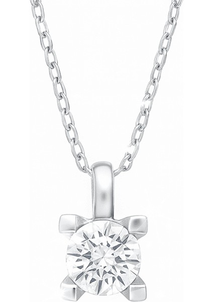 Elmas Görünümlü U Tasarım Gümüş Renk 925 Ayar Gümüş Bayan Kolye