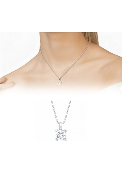 Elmas Görünümlü U Tasarım Gümüş Renk 925 Ayar Gümüş Bayan Kolye fiyatları