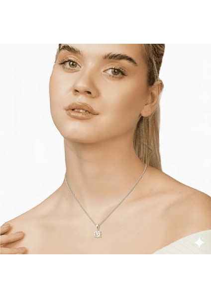 Elmas Görünümlü U Tasarım Gümüş Renk 925 Ayar Gümüş Bayan Kolye modelleri