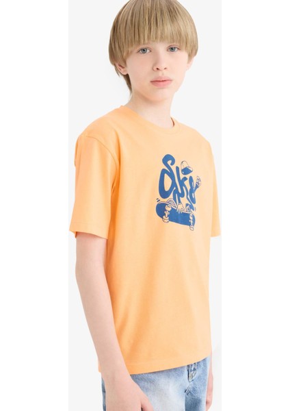 Erkek Çocuk Bisiklet Yaka Baskılı Kısa Kollu Tişört E0179A825HS