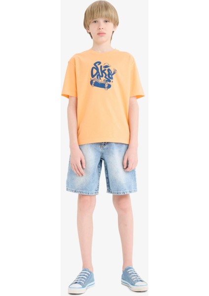 Erkek Çocuk Bisiklet Yaka Baskılı Kısa Kollu Tişört E0179A825HS