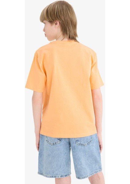 Erkek Çocuk Bisiklet Yaka Baskılı Kısa Kollu Tişört E0179A825HS