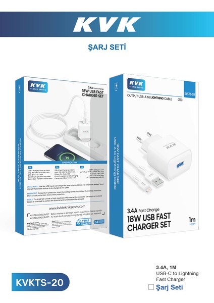 Kvk Apple Iphone Şarj Seti (Adaptör-Kablo)