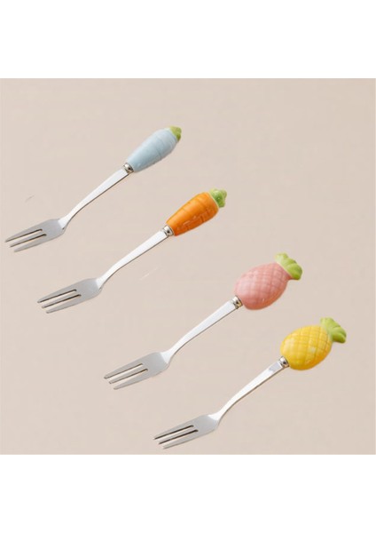 Sevimli Seramik Kavanoz Meyve Çatalı Seti 304 Paslanmaz Çelik Pasta Çatalı Ev Partisi Tatlı Çatalı Sevimli Saklama Kavanozu Çocuk Sofra Takımı B (Yurt Dışından) modelleri