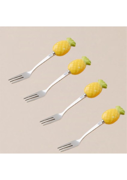 Sevimli Seramik Kavanoz Meyve Çatalı Seti 304 Paslanmaz Çelik Pasta Çatalı Ev Partisi Tatlı Çatalı Sevimli Saklama Kavanozu Çocuk Sofra Takımı B (Yurt Dışından) fırsatları