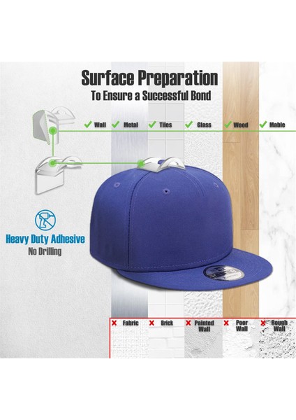 Duvara Monte Beyzbol Şapka Askısı, Beyzbol Şapkaları Için Yapışkanlı Şapka Askıları, Süper Güçlü Şapka Sergileme Kancaları, Delme Gerektirmez - A (Yurt Dışından) fiyatları