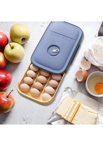 Çekmece Tipi Buzdolabı Yumurta Saklama Kutusu, Tarih Hatırlatıcılı, Mutfak Saklama Aracı Için Istife Edilebilir Plastik Yumurta Tepsisi (Mavi) (Yurt Dışından) indirimleri