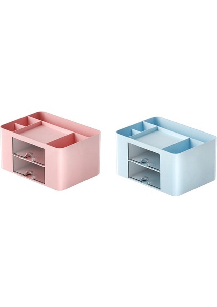 Adet Pembe + Mavi Basit Şeffaf Çekmeceli Saklama Kutusu Çocuk Öğrenci Ofis Masaüstü Süsleri Kalemlik (Yurt Dışından)