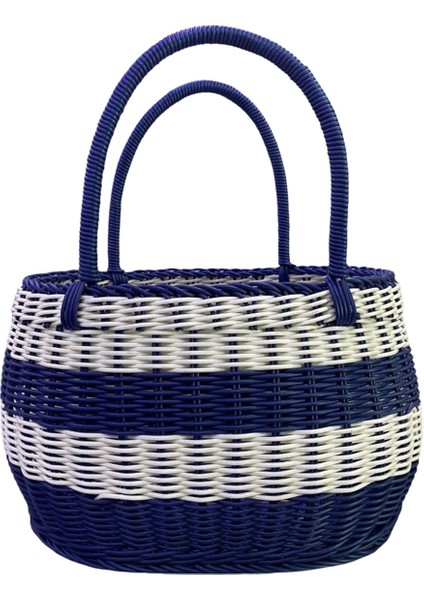 Büyük Mavi ve Beyaz Açık Hava Piknik Sepeti, Alışveriş Sepeti, Toplama Sepeti, Hediye Sepeti, Taşınabilir Sepet (Yurt Dışından)