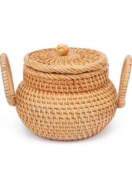 Kapaklı Küçük Rattan Sepet, Saplı Rattan Sepet Düzenleyici, Raf Masa Ofis Için Rustik Dokuma Şekerlik Sepet (Yurt Dışından)