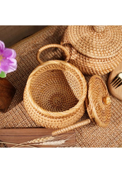 Kapaklı Küçük Rattan Sepet, Saplı Rattan Sepet Düzenleyici, Raf Masa Ofis Için Rustik Dokuma Şekerlik Sepet (Yurt Dışından) modelleri