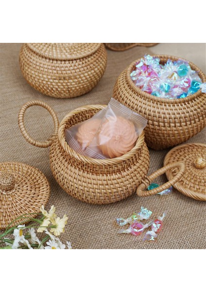 Kapaklı Küçük Rattan Sepet, Saplı Rattan Sepet Düzenleyici, Raf Masa Ofis Için Rustik Dokuma Şekerlik Sepet (Yurt Dışından) indirimleri