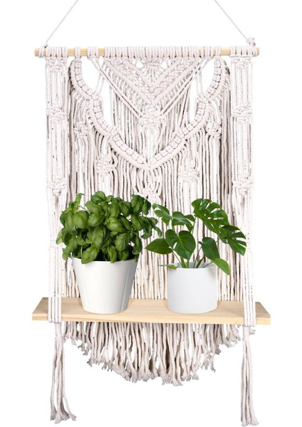 Makrome Duvar Askısı Rafı, Tek Katlı Ahşap Yüzen Askılı Raf Düzenleyici Askı, Bohem Ev Duvar Dekoru (Yurt Dışından) fiyatları