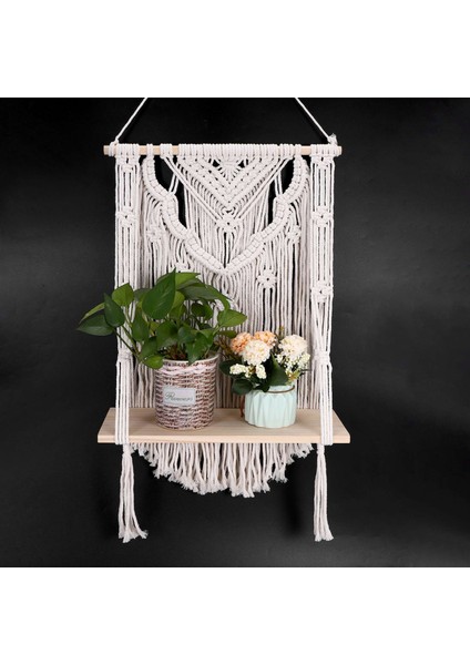 Makrome Duvar Askısı Rafı, Tek Katlı Ahşap Yüzen Askılı Raf Düzenleyici Askı, Bohem Ev Duvar Dekoru (Yurt Dışından) fırsatları