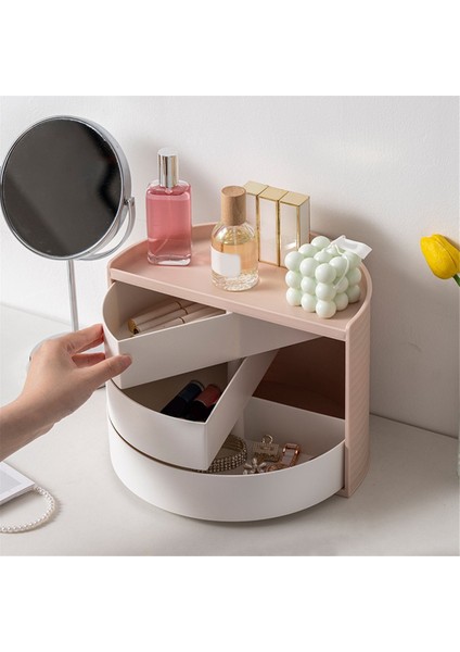 Masaüstü Yatak Odası Döndürülebilir Saklama Kutusu Yarım Daire Kozmetik Ruj Mücevher Kozmetik Toz Saklama Kutusu Pembe (Yurt Dışından) modelleri