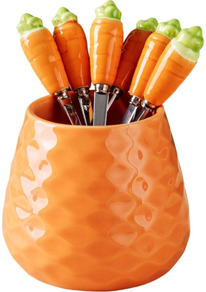 Sevimli Seramik Kavanoz Meyve Çatalı Seti 304 Paslanmaz Çelik Pasta Çatalı Ev Partisi Tatlı Çatalı Sevimli Saklama Kavanozu Çocuk Sofra Takımı (Yurt Dışından)