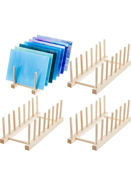 4 Parçalı Cam Saklama Kutusu Bambu Bulaşıklık Renkli Cam Tabaklar, Kaseler, Bardaklar, Kitaplar, Tencere Kapakları Için Uygundur (Yurt Dışından)