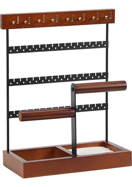 Kahverengi Çift Eksenli Takı Standı Çıkarılabilir Masif Ahşap Tabanlı Yüzük Saklama Kutusu Küpe Takı Askısı Kolye Yüzük Takı Kutusu (Yurt Dışından)