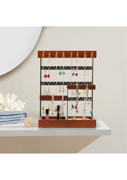 Kahverengi Çift Eksenli Takı Standı Çıkarılabilir Masif Ahşap Tabanlı Yüzük Saklama Kutusu Küpe Takı Askısı Kolye Yüzük Takı Kutusu (Yurt Dışından) fiyatları