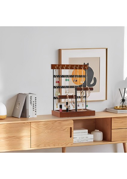 Kahverengi Çift Eksenli Takı Standı Çıkarılabilir Masif Ahşap Tabanlı Yüzük Saklama Kutusu Küpe Takı Askısı Kolye Yüzük Takı Kutusu (Yurt Dışından) modelleri