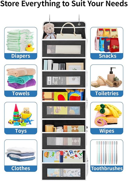 Kapı Üstü Düzenleyici Depolama, 5 Raflı Askılı Kapı Düzenleyici, 5 Kapasiteli Cepli, Kapı Düzenleyici Siyah (Yurt Dışından)