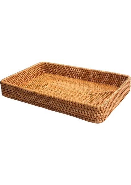 El Dokuma Saklama Sepeti Rattan Saklama Tepsisi Hasır Sepetler Ekmek Meyve Yemek Kahvaltı Vitrin Kutusu Ev Dekorasyonu-A (Yurt Dışından)