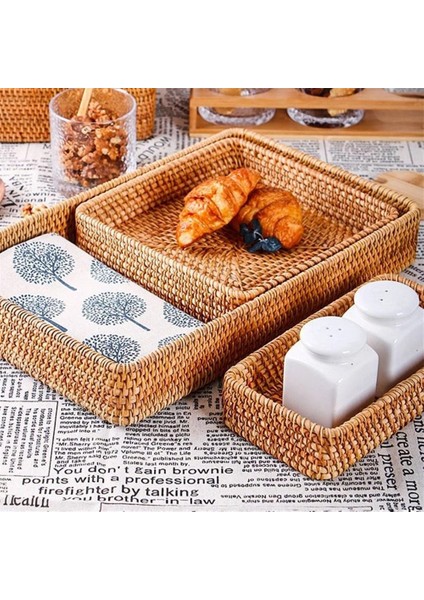 El Dokuma Saklama Sepeti Rattan Saklama Tepsisi Hasır Sepetler Ekmek Meyve Yemek Kahvaltı Vitrin Kutusu Ev Dekorasyonu-A (Yurt Dışından) fiyatları