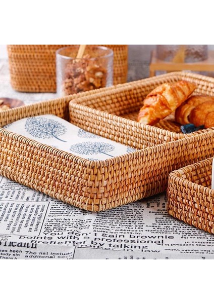 El Dokuma Saklama Sepeti Rattan Saklama Tepsisi Hasır Sepetler Ekmek Meyve Yemek Kahvaltı Vitrin Kutusu Ev Dekorasyonu-A (Yurt Dışından) modelleri