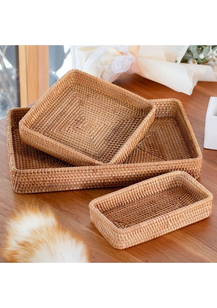 El Dokuma Saklama Sepeti Rattan Saklama Tepsisi Hasır Sepetler Ekmek Meyve Yemek Kahvaltı Vitrin Kutusu Ev Dekorasyonu-A (Yurt Dışından) fırsatları