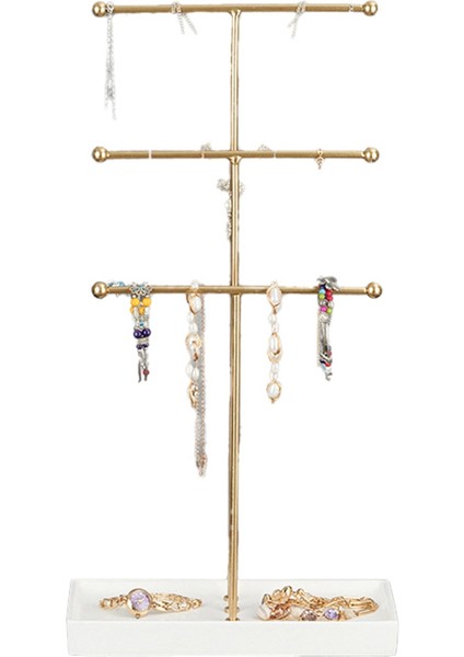 Altın T Şeklinde Takı Çıkarılabilir 3 Katmanlı Bilezik Saklama Rafı Küpeler Kolyeler Yüzükler Takı Standı (Yurt Dışından)