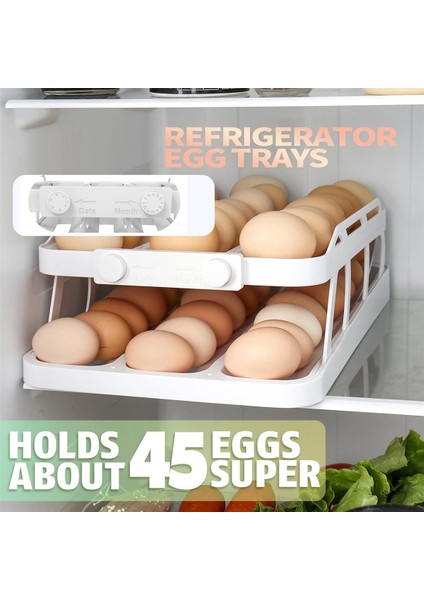 Buzdolabı Için 45 Yumurtalık, 3 Sıralı Yumurta Dağıtıcı, Zaman Kaydedici ile Tazelik Garantili, Yerden Tasarruf Sağlayan Yuvarlanan Yumurta Düzenleyici (Yurt Dışından) fiyatları