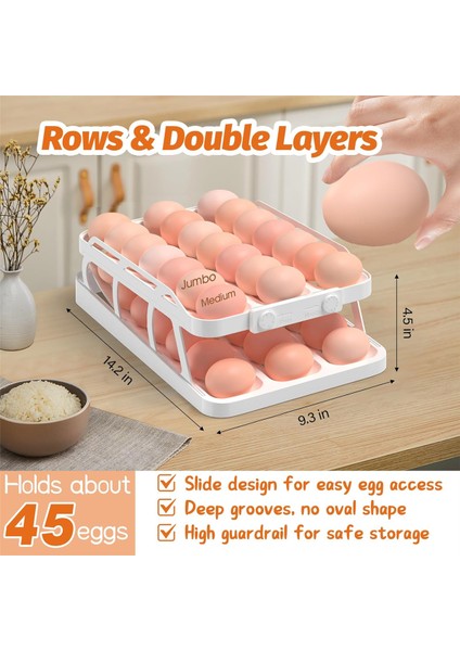 Buzdolabı Için 45 Yumurtalık, 3 Sıralı Yumurta Dağıtıcı, Zaman Kaydedici ile Tazelik Garantili, Yerden Tasarruf Sağlayan Yuvarlanan Yumurta Düzenleyici (Yurt Dışından) indirimleri