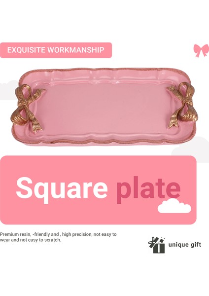 Avrupa Tarzı Fiyonklu Kek Saklama Tepsileri Makyaj Düzenleyici Tatlı Tabağı Kare Dekor Tepsi Mutfak Saklama Tepsileri 12X20 cm Pembe (Yurt Dışından) fırsatları