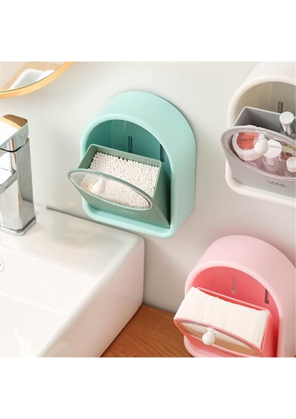 Delme Gerektirmeyen Saklama Kutusu Duvara Monte Düzenleyici Duvara Monte Edilen Çevirmeli Yapışkanlı Kozmetik Pamuklu Çubuk Tutucu Ev Pembesi (Yurt Dışından) fırsatları