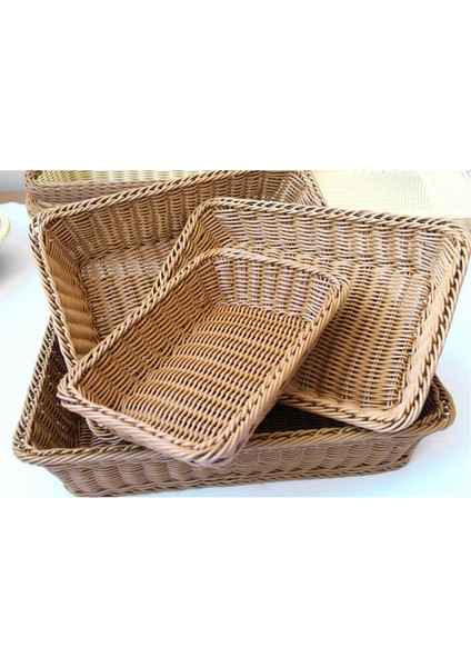 Depolama Sepeti El Yapımı Dikdörtgen Rattan Organizasyon Hasır Ekmeklik Meyve Sebze Atıştırmalık Gıda Kabı Xl (Yurt Dışından)
