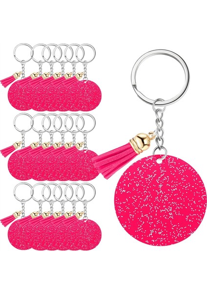 Akrilik Anahtarlık Boş Anahtarlık 1,97 Inç Simli Akrilik Boş Dıy Anahtarlık Püskül Gül Kırmızısı (Yurt Dışından)