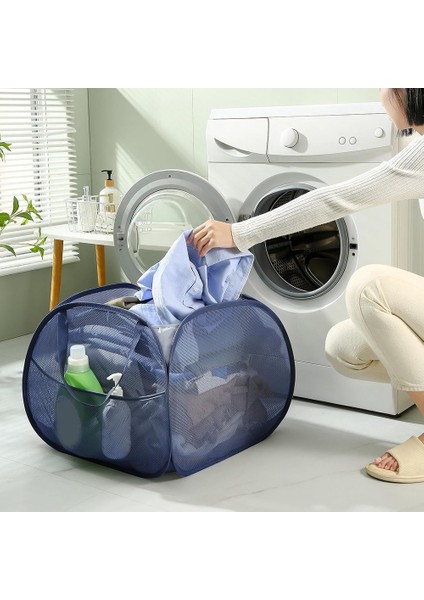 Güçlü Saplı Katlanabilir Fileli Açılır Çamaşır Sepeti, Yan Cepli Açılır Çamaşır Sepeti, Saklama Sepetleri-B (Yurt Dışından) fiyatları