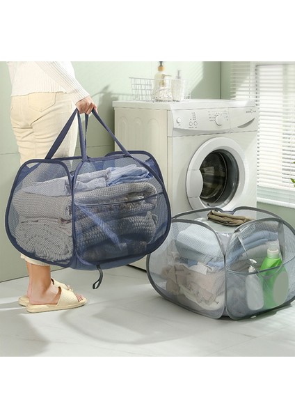 Güçlü Saplı Katlanabilir Fileli Açılır Çamaşır Sepeti, Yan Cepli Açılır Çamaşır Sepeti, Saklama Sepetleri-B (Yurt Dışından) fırsatları