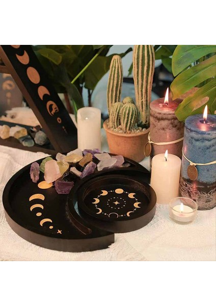Kullanışlı Dekor Tepsisi Kullanışlı Ahşap Ay Tepsisi Yuvarlak Dekorasyon Ahşap Aromaterapi Esansiyel Yağ Tepsisi (Yurt Dışından) modelleri