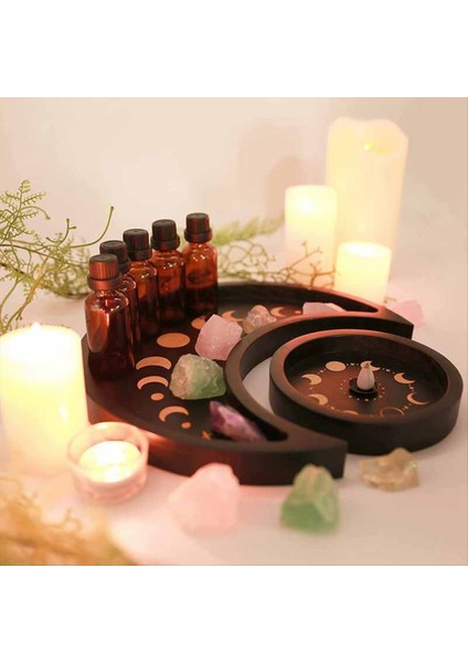 Kullanışlı Dekor Tepsisi Kullanışlı Ahşap Ay Tepsisi Yuvarlak Dekorasyon Ahşap Aromaterapi Esansiyel Yağ Tepsisi (Yurt Dışından) fırsatları