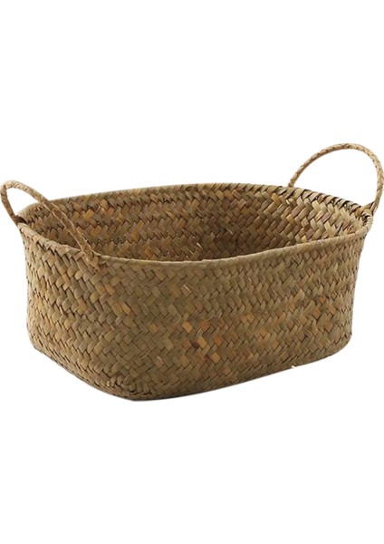 El Yapımı Dokuma Saklama Sepeti Hasır Gıda Kabı Makyaj Düzenleyici Rattan Ekmek Meyvesi Kabı Tutucu (M, 27X17X11CM) (Yurt Dışından)