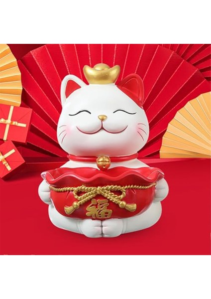 Şanslı Kediler Heykeli Süsleme Çeşitli Eşyalar Konteyneri Yaratıcı Reçine Figürin Masaüstü Düzenleyici Mücevher Biblo Tepsisi A (Yurt Dışından) fiyatları