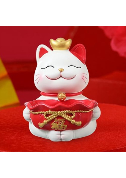 Şanslı Kediler Heykeli Süsleme Çeşitli Eşyalar Konteyneri Yaratıcı Reçine Figürin Masaüstü Düzenleyici Mücevher Biblo Tepsisi A (Yurt Dışından) fırsatları