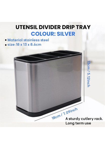 Mutfak Eşyası Tutucu, Çıkarılabilir Bölücü ve Sağlam Damlama Tepsisi Tabanlı Paslanmaz Çelik Mutfak Düzenleyici Kutusu (Yurt Dışından) fırsatları