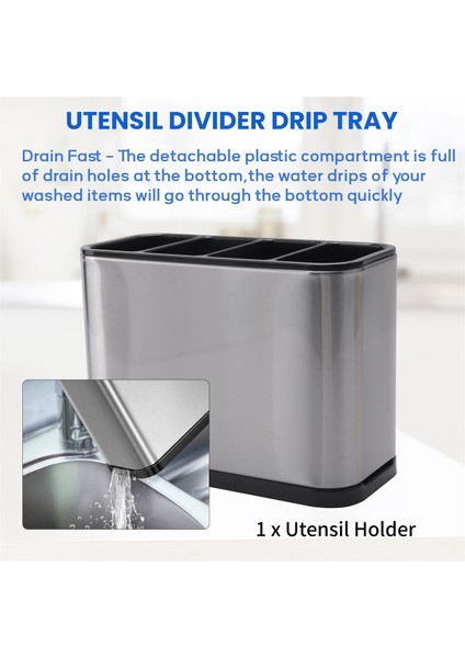 Mutfak Eşyası Tutucu, Çıkarılabilir Bölücü ve Sağlam Damlama Tepsisi Tabanlı Paslanmaz Çelik Mutfak Düzenleyici Kutusu (Yurt Dışından) indirimleri