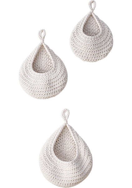 Mutfak Için Duvara Asılı Meyve Sepetleri 3'lü Paket Dokuma Ürün Tutucu Sebze Askılı Sepet C (Yurt Dışından)