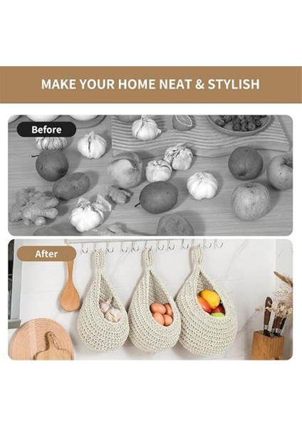 Mutfak Için Duvara Asılı Meyve Sepetleri 3'lü Paket Dokuma Ürün Tutucu Sebze Askılı Sepet C (Yurt Dışından) indirimleri