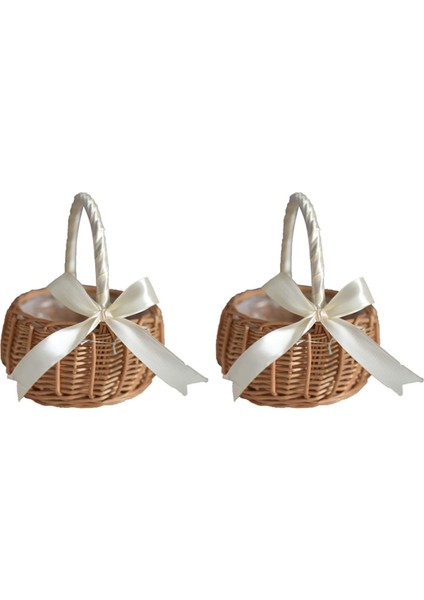 Adet Dokuma Çiçek Sepeti Rattan Saklama Sepeti Çiçek Kız El Sepeti El Yapımı Çiçek Sepeti Fiyonklu, Büyük (Yurt Dışından)